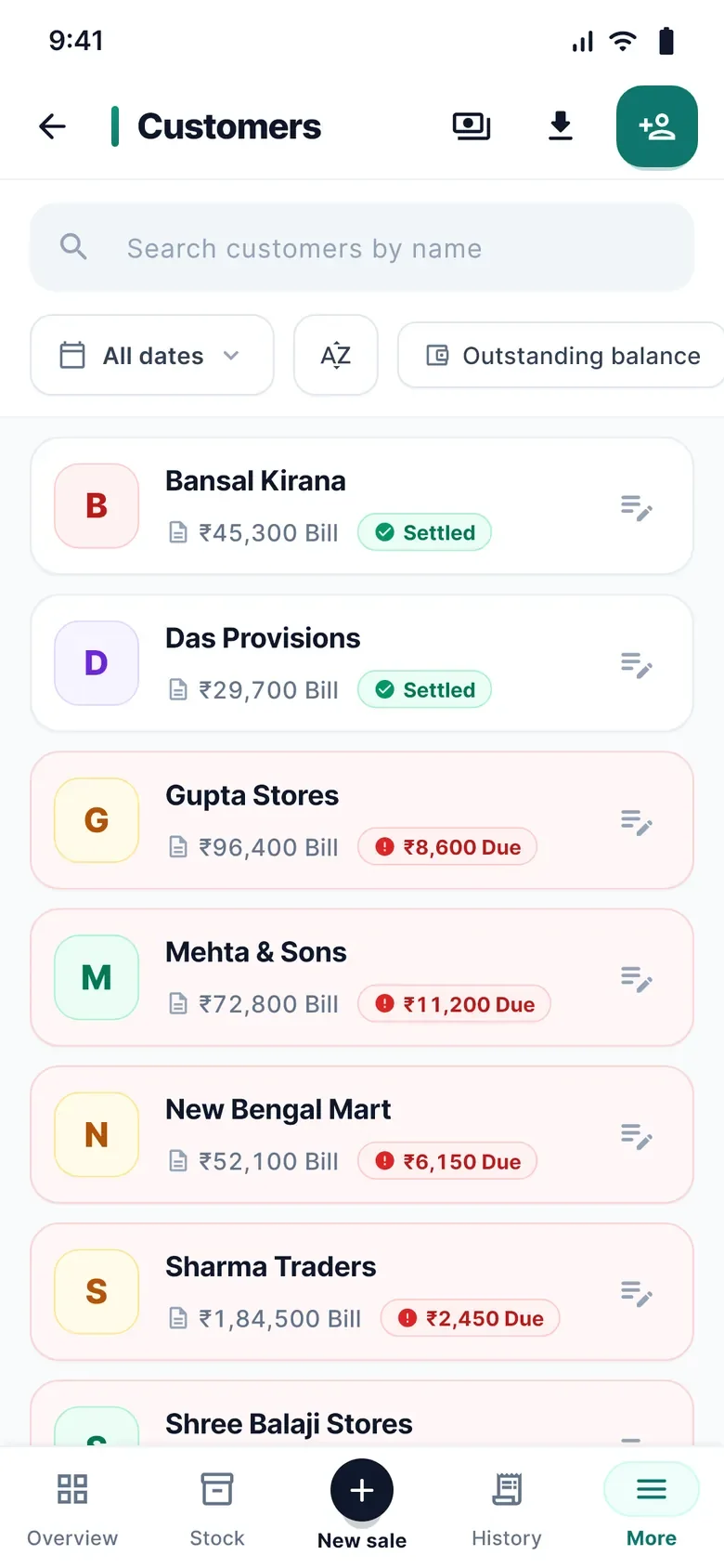 RYBO customer list with dues
